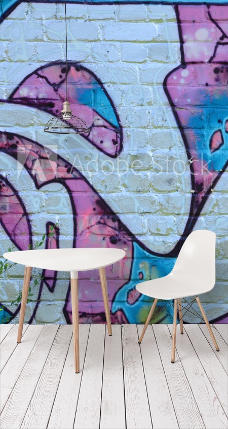 Image de Fragment of graffiti drawings The old wall decorated with paint stains in the style of street art culture Colored background texture in purple tones